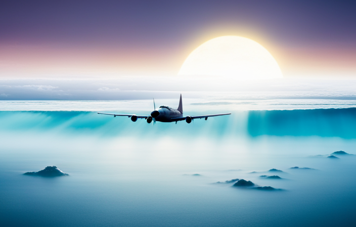 An image of an eerie twilight scene over the Bermuda Triangle, depicting a vintage aircraft vanishing into thin air, while a ghostly glow emanates from the depths of the turquoise sea