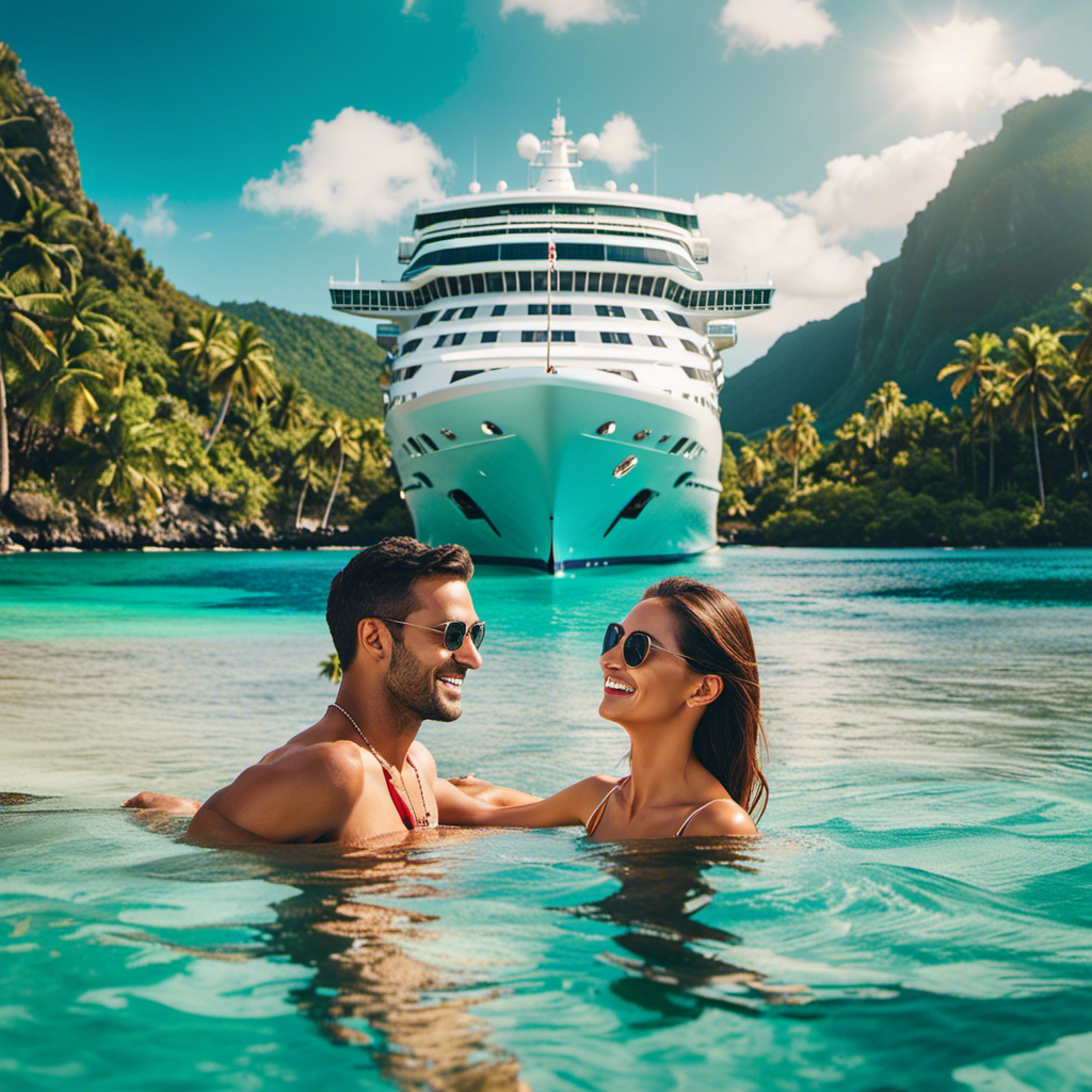An image showcasing a luxurious cruise ship sailing through crystal-clear waters, with a smiling couple on the deck, surrounded by vibrant tropical landscapes, symbolizing the exclusive perks and unforgettable experiences offered by NCL Latitudes Rewards loyalty program