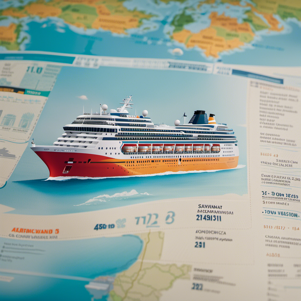 An image showcasing a vibrant cruise ship docked at a Bahamian port, with passengers and crew members visibly displaying their vaccination certificates