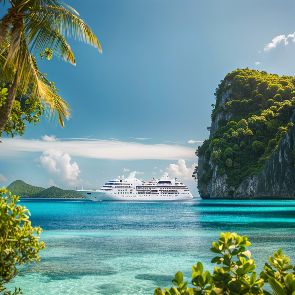 An image showcasing an elegant Windstar cruise ship gliding through pristine turquoise waters, surrounded by breathtaking cascades of vibrant coral reefs and lush tropical islands, symbolizing the new extended sailings and exhilarating destinations unveiled by Windstar Cruises