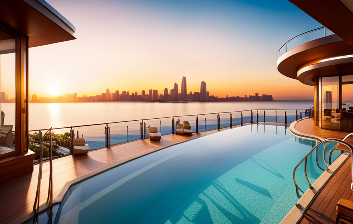 An image showcasing the luxurious amenities of Norwegian Cruise Line, featuring a serene spa with panoramic ocean views, exquisite dining options, and a state-of-the-art fitness center
