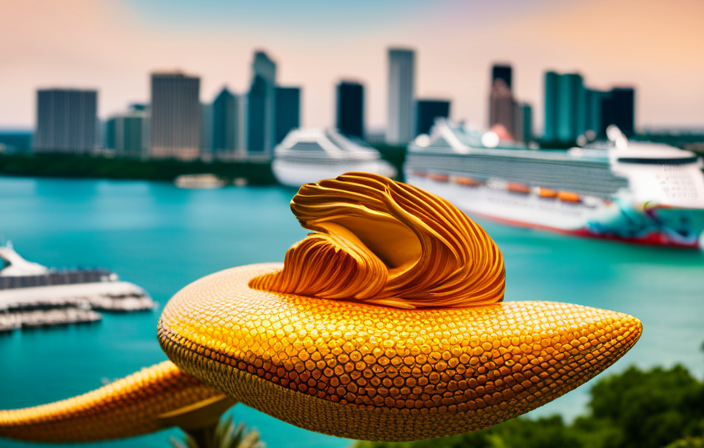 An image showcasing the Norwegian Getaway, Miami's colossal ship adorned with a captivating mermaid design