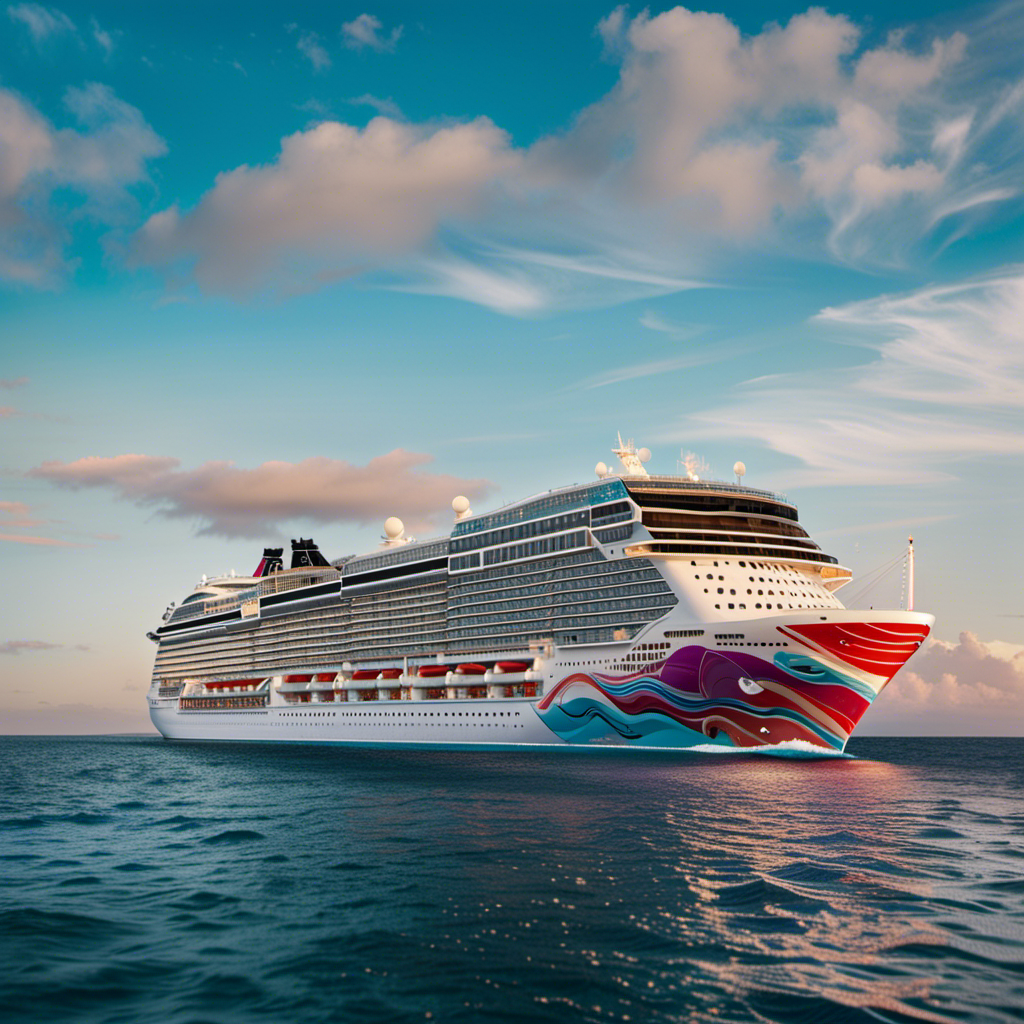 An image showcasing Norwegian Joy, a luxurious cruise ship, sailing through crystal-clear waters, adorned with contemporary features and innovative amenities, symbolizing its ability to evolve with market trends and explore new horizons