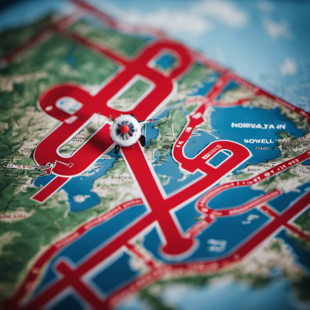 An image showcasing a map of Norway, with multiple red X marks representing canceled flights