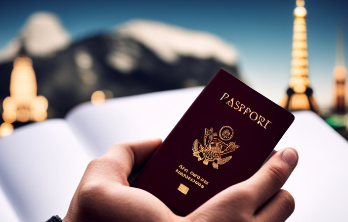 An image showcasing a traveler's hand holding both a passport book and a passport card against a backdrop of various international landmarks, symbolizing the choice between the two documents for global travel
