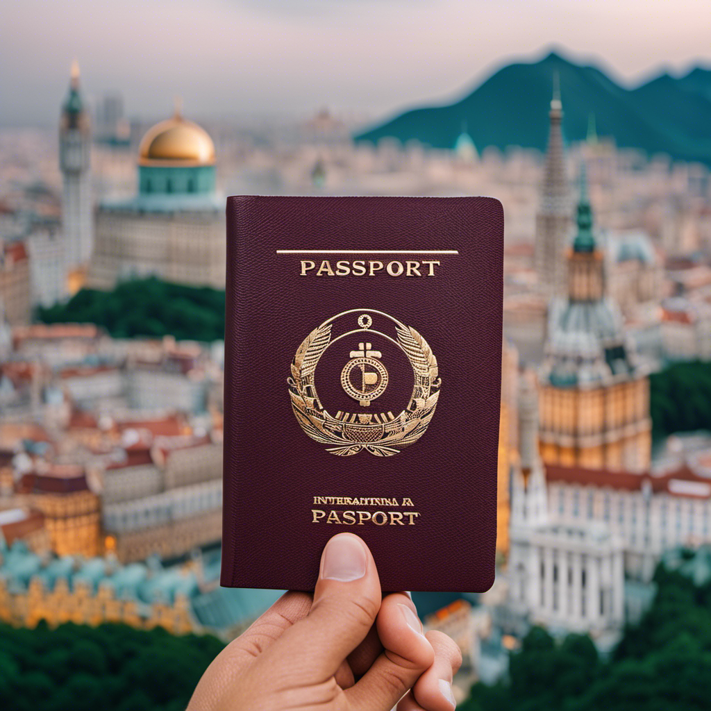 An image showcasing a traveler's hand holding both a passport book and a passport card against a backdrop of various international landmarks, symbolizing the choice between the two documents for global travel