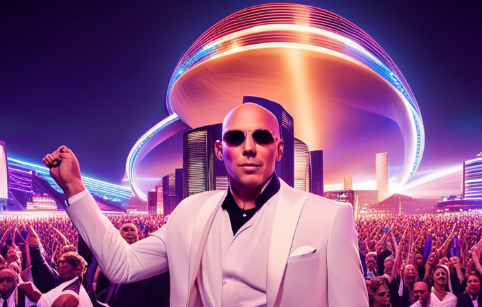 An image showcasing the vibrant energy of Pitbull's performance on the Norwegian Escape, capturing the essence of a nontraditional cruise experience