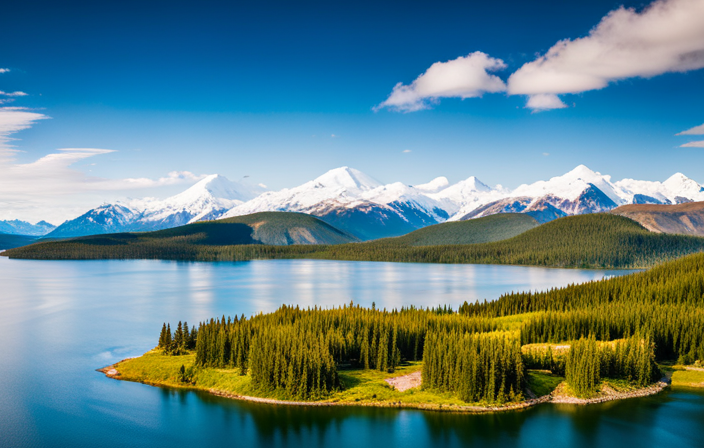 An image capturing the ethereal beauty of Princess Cruises Alaska Summer: A snow-capped Denali towering above untouched wilderness, with a majestic cruise ship gliding through crystal-clear waters, surrounded by vibrant wildlife