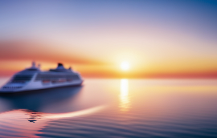 An image showcasing a vibrant sunset over the crystal-clear ocean, as a luxurious Princess Cruises ship sails gracefully towards the horizon, adorned with the logo of PCA, promising unforgettable vacations