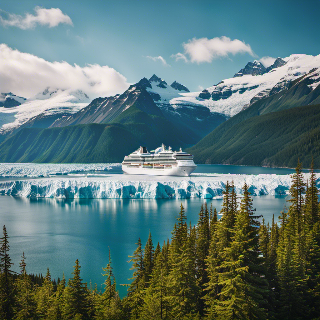 An image showcasing a serene Alaskan landscape with a majestic glacier in the background