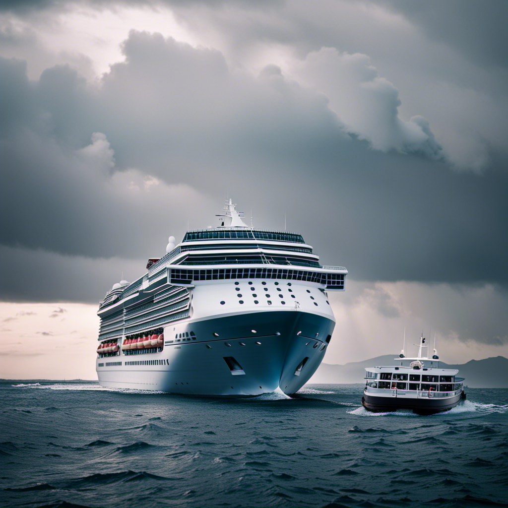 An image contrasting a cruise ship sailing smoothly on calm waters (symbolizing full payment) with another ship struggling in stormy seas (symbolizing deposit), depicting the pros and cons of each payment option