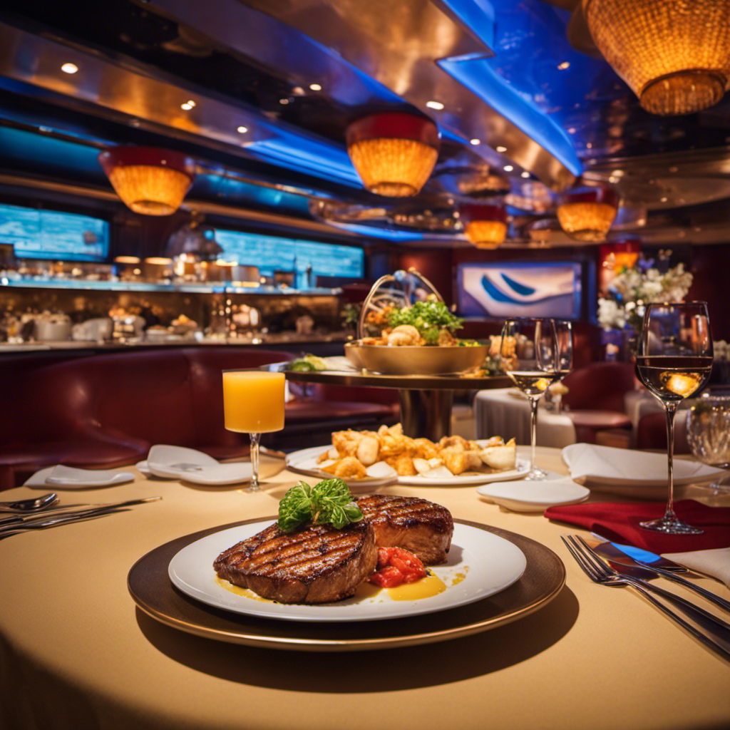 An image showcasing an exquisite array of revamped specialty dining menus and breakfast offerings aboard Carnival cruise ships