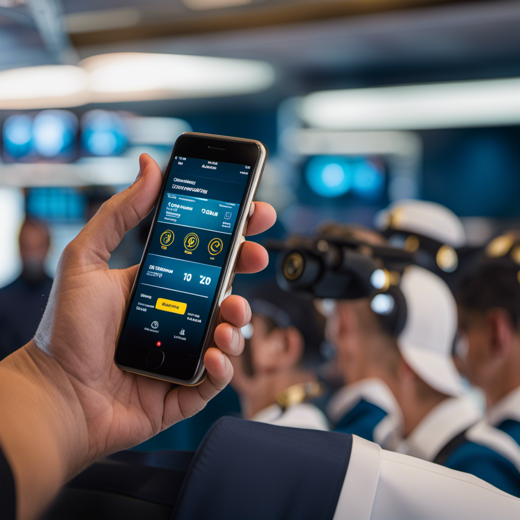An image capturing the transformation of cruise safety drills, with passengers effortlessly accessing digital muster stations via their smartphones, while crew members utilize innovative technologies for enhanced monitoring and guidance