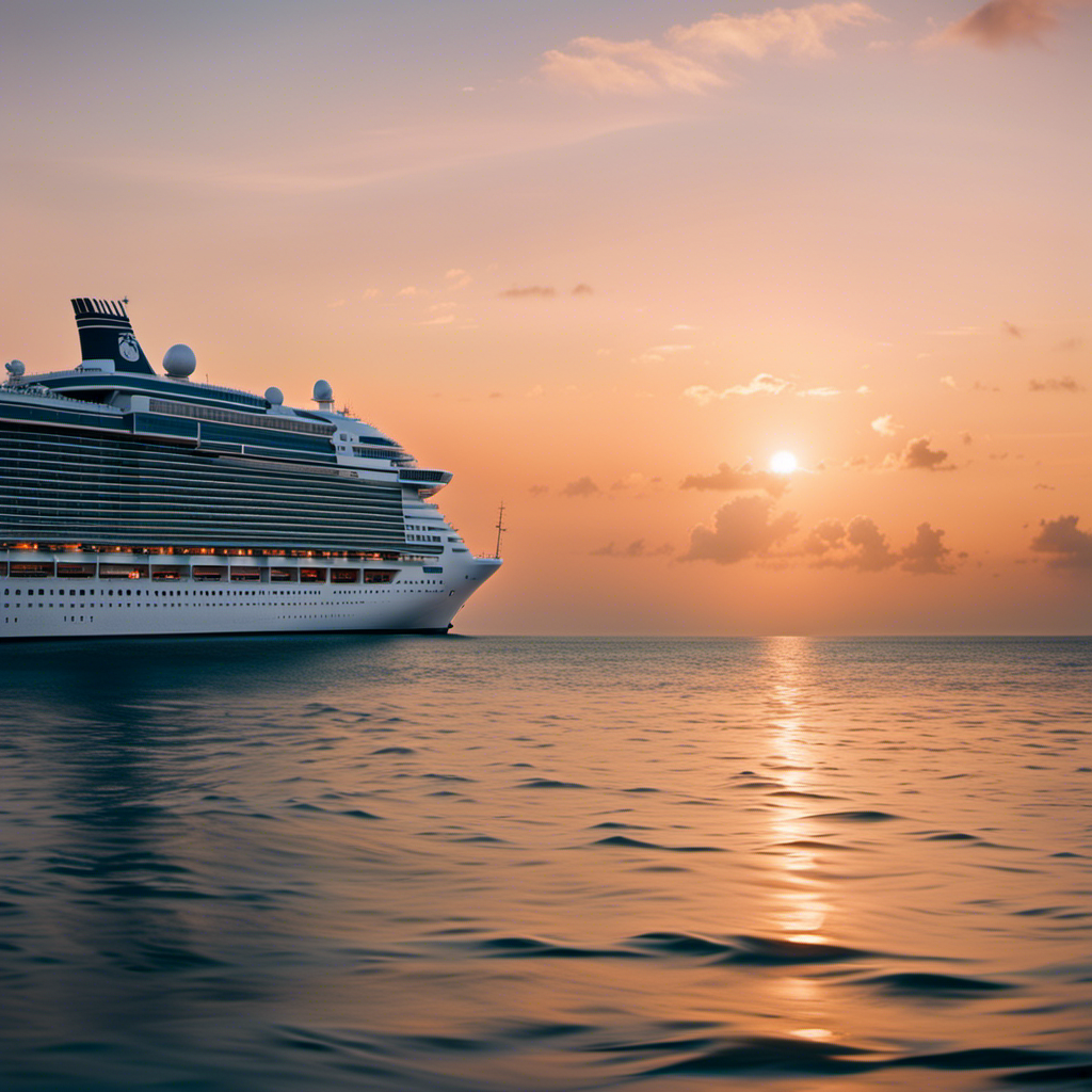 An image capturing the essence of relaxation amidst rising stress levels - a serene sunset over calm ocean waters, with a luxurious Princess Cruises ship anchored nearby, offering a sanctuary of peace and tranquility