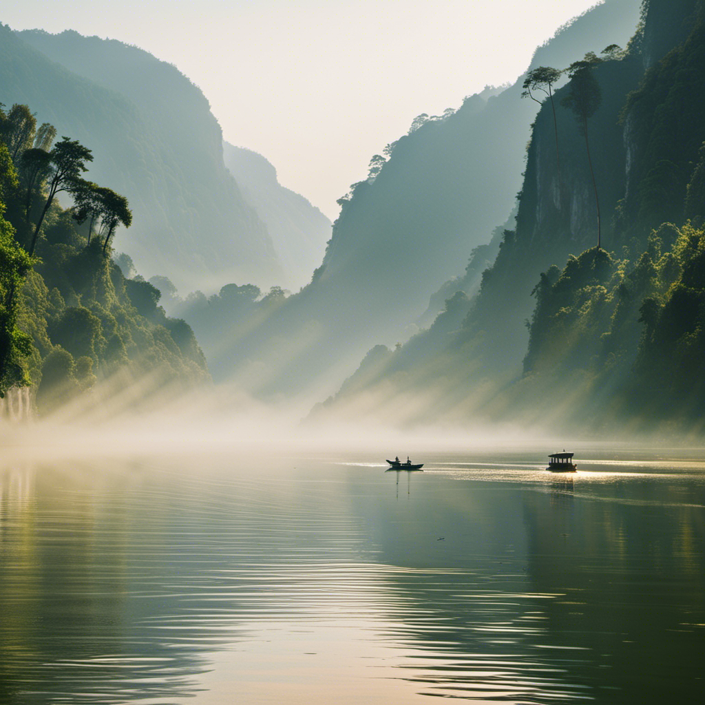 the tranquility of a misty morning on the Nam Ou River in Laos