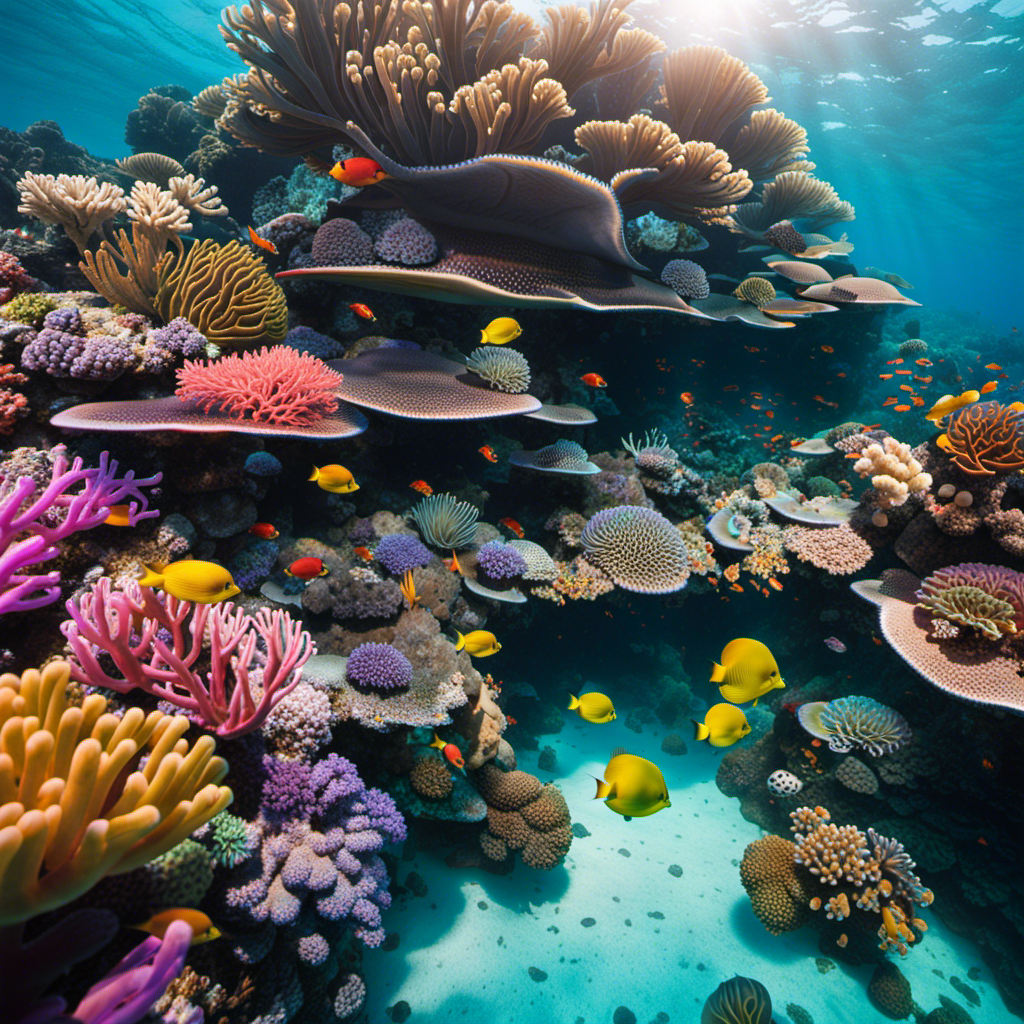 An image capturing the vibrant hues of coral reefs, with divers exploring the crystal-clear turquoise waters beneath Royal Caribbean's towering cruise ship