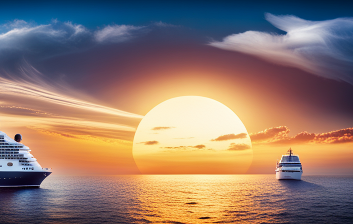 An image that captures the awe-inspiring moment of a solar eclipse at sea, with the Princess Cruises ship and passengers surrounded by a mesmerizing cosmic spectacle, painting the sky in vibrant hues