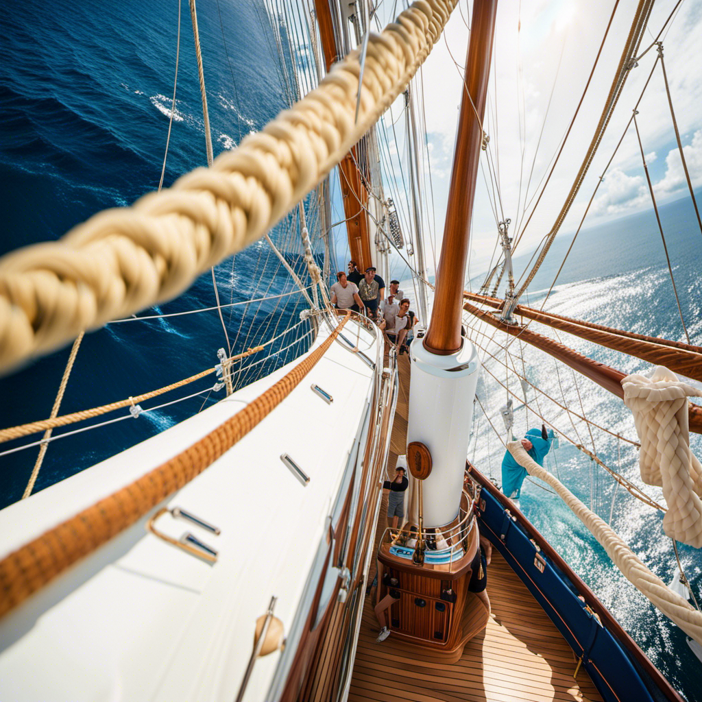 Ze the sun-kissed deck of the majestic Royal Clipper, as billowing white sails catch the gentle sea breeze, propelling the ship amidst a vibrant turquoise ocean