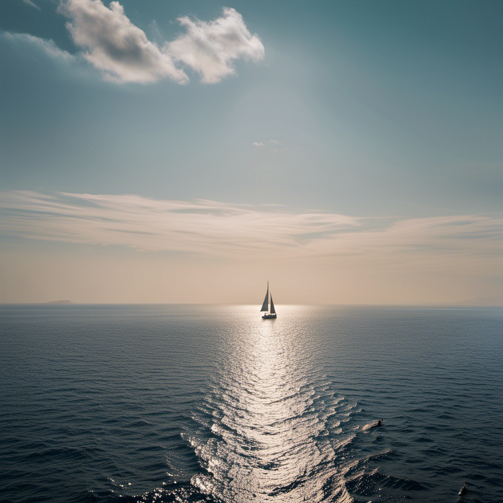 An image showcasing a vast ocean horizon with a sailboat sailing alongside a third person