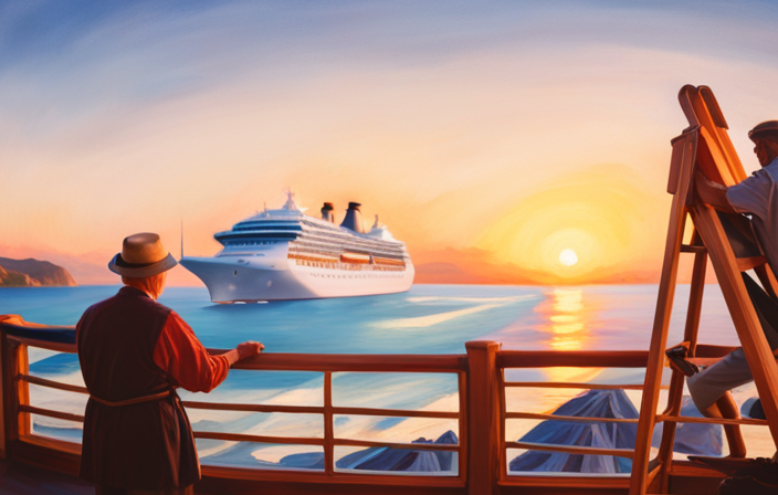 An image showcasing a saltwater painter's masterpiece: Stephen Card's brushstrokes immortalize the essence of cruise history