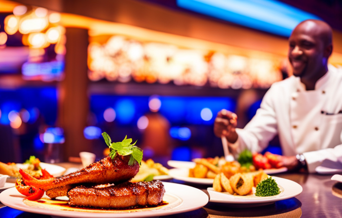 An image showcasing the vibrant dining experience on Carnival Radiance, inspired by Shaq's impact