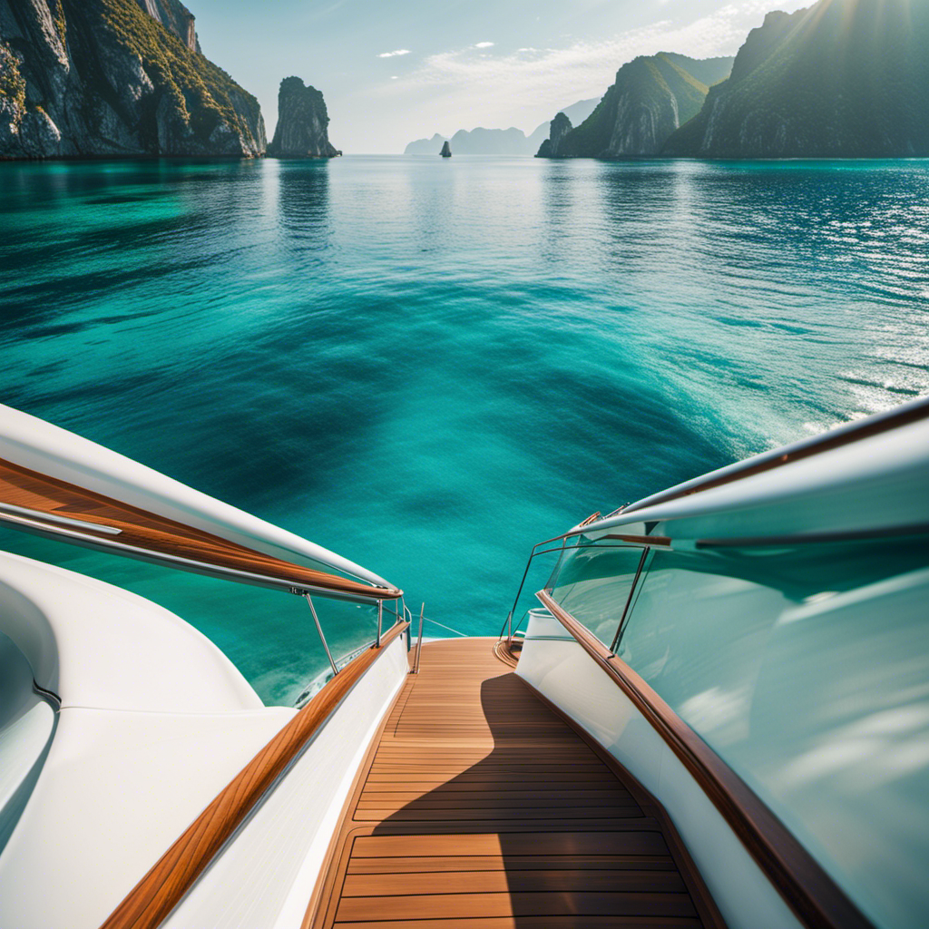 An image capturing the essence of Silenseas: a luxurious yacht gliding through crystal-clear turquoise waters, framed by majestic cliffs, with sun-kissed decks inviting adventure seekers to bask in the perfect blend of opulence, refinement, and thrill