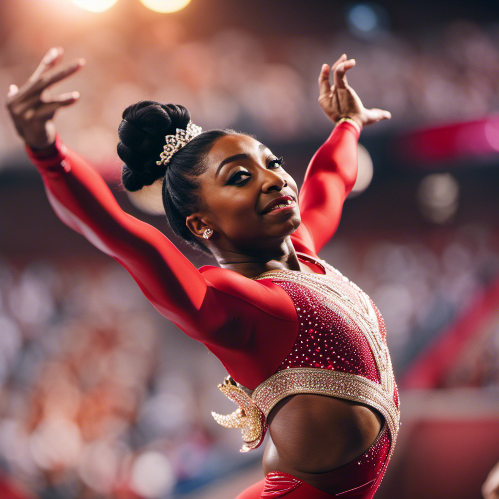 An image showcasing Simone Biles as the Godmother of Celebrity Beyond, radiating resilience
