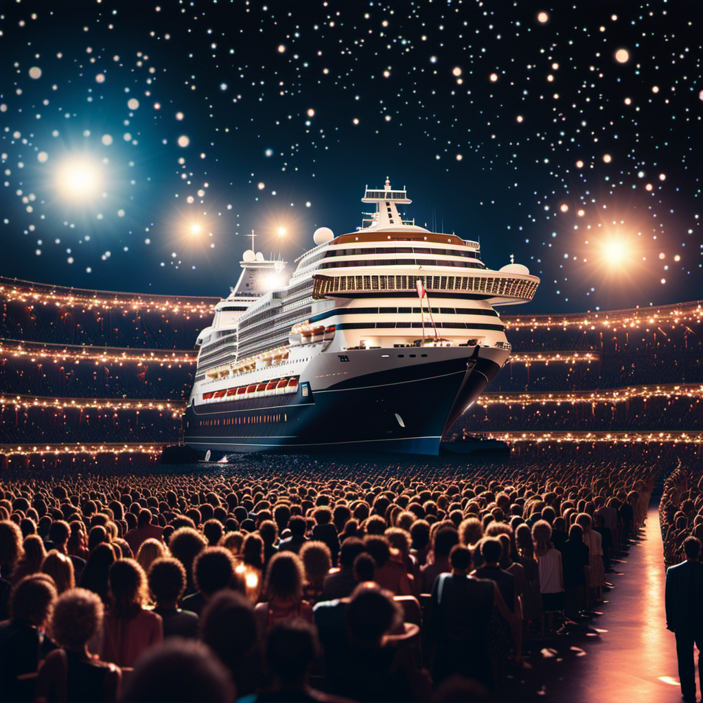 An image showcasing a moonlit cruise ship stage nestled amidst a backdrop of sparkling stars