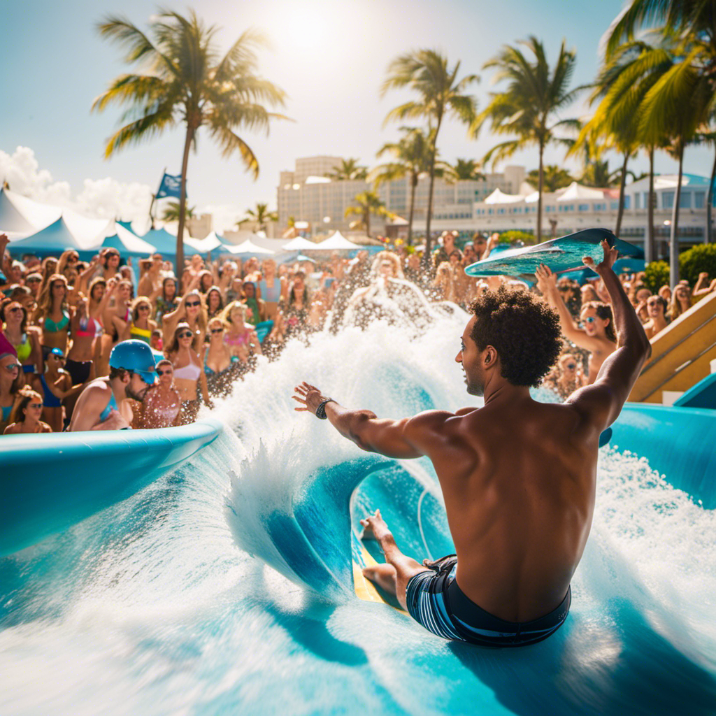 An image showcasing the exhilarating experience of riding Royal Caribbean's FlowRider simulator
