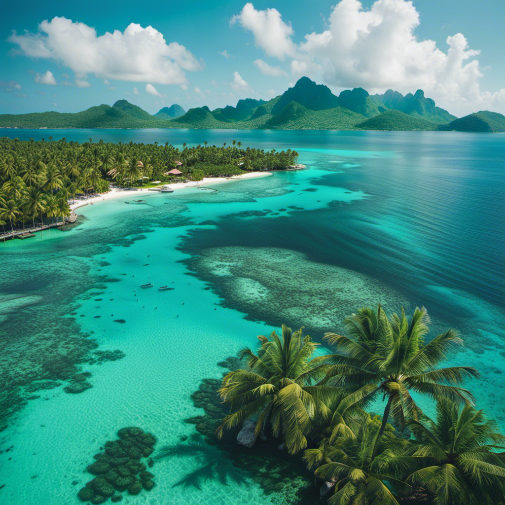 a lush, emerald-green island surrounded by crystal-clear turquoise waters