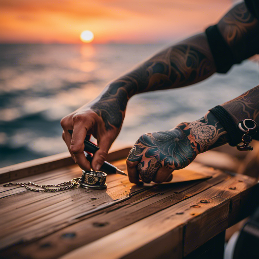 An image showcasing the mesmerizing art of tattooing at sea
