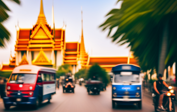An image showcasing the vibrant streets of Thailand, bustling with tourists and locals, as colorful tuk-tuks dart through the traffic