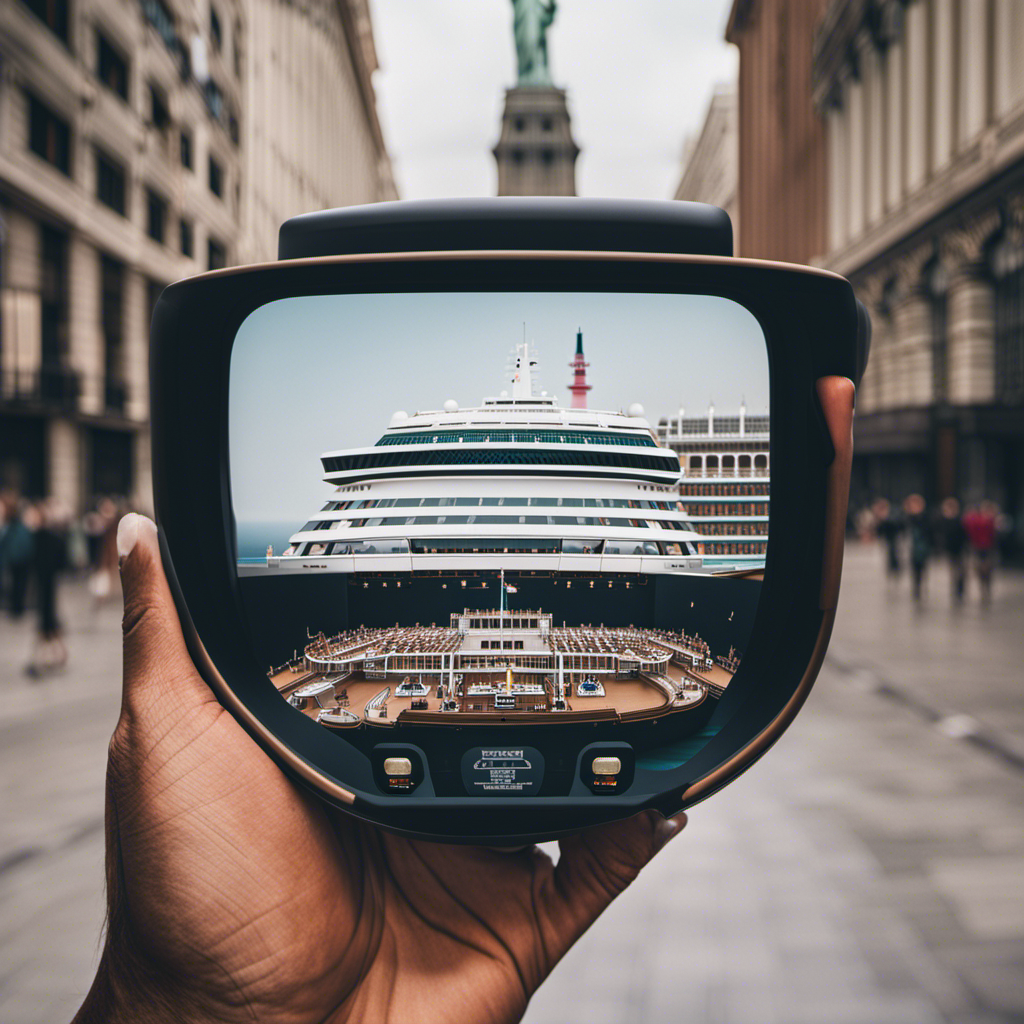 An image showcasing the colossal proportions of the world's largest cruise ship, juxtaposed with iconic landmarks like the Eiffel Tower and Statue of Liberty, highlighting its sheer grandeur and immensity