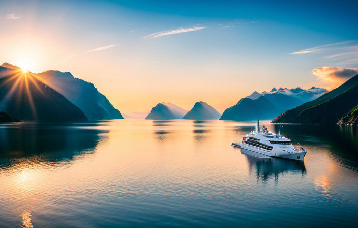 An image showcasing The Fjords' groundbreaking all-electric vessel, gliding effortlessly through serene, emerald fjords