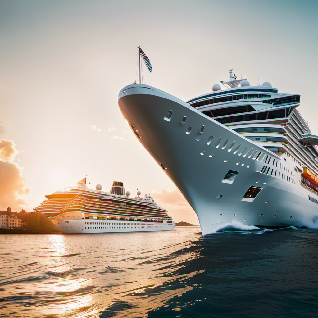 An image showcasing a majestic cruise ship adorned with sleek, futuristic architecture