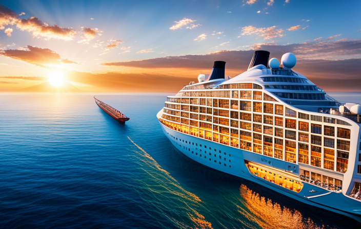 An image showcasing a spacious, elegant cruise ship gallery adorned with exquisite artwork