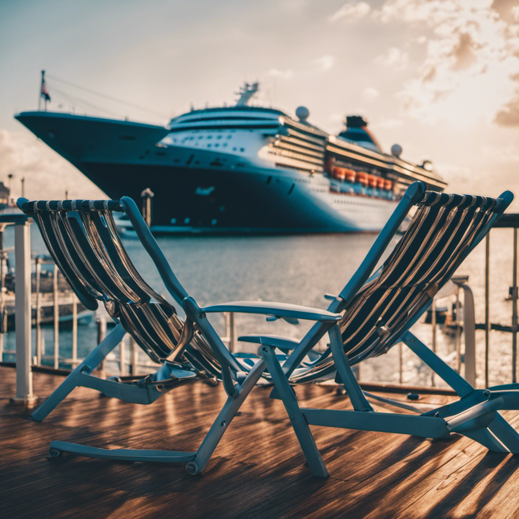 An image showcasing a cruise ship docked in a U