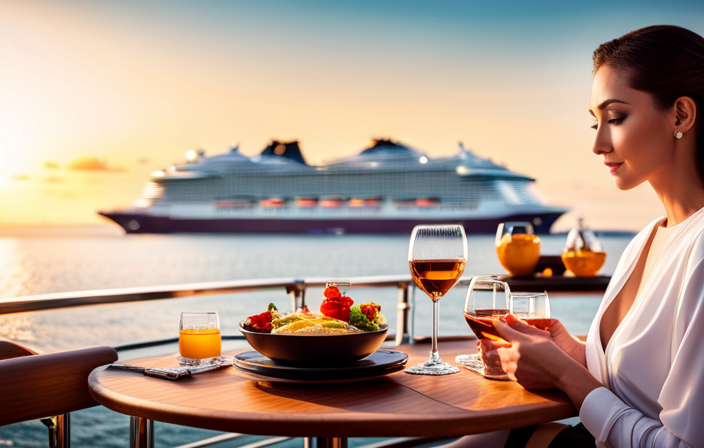 An image showcasing the MSC Meraviglia cruise ship, with a vibrant gourmet restaurant, a futuristic entertainment zone filled with cutting-edge technology, and a breathtaking island backdrop, enticing readers to uncover the excitement this luxury experience offers
