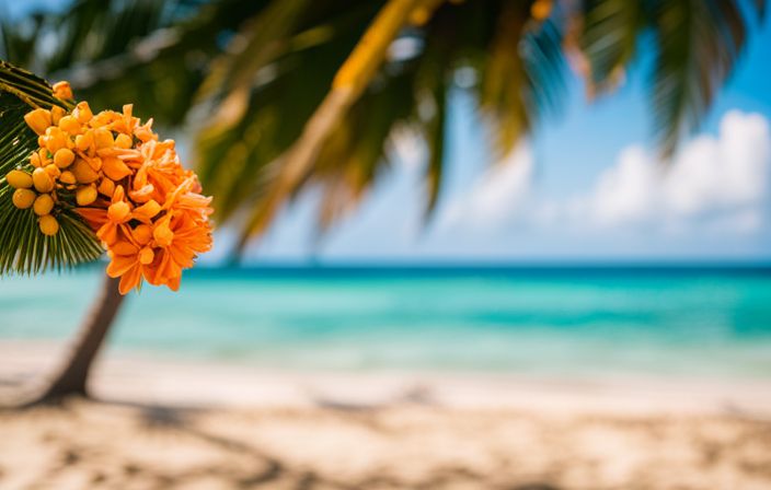 An image that captures the essence of the Cayman Islands: turquoise waters gently caressing pristine white sandy beaches, palm trees swaying in the warm breeze, and vibrant coral reefs teeming with exotic marine life