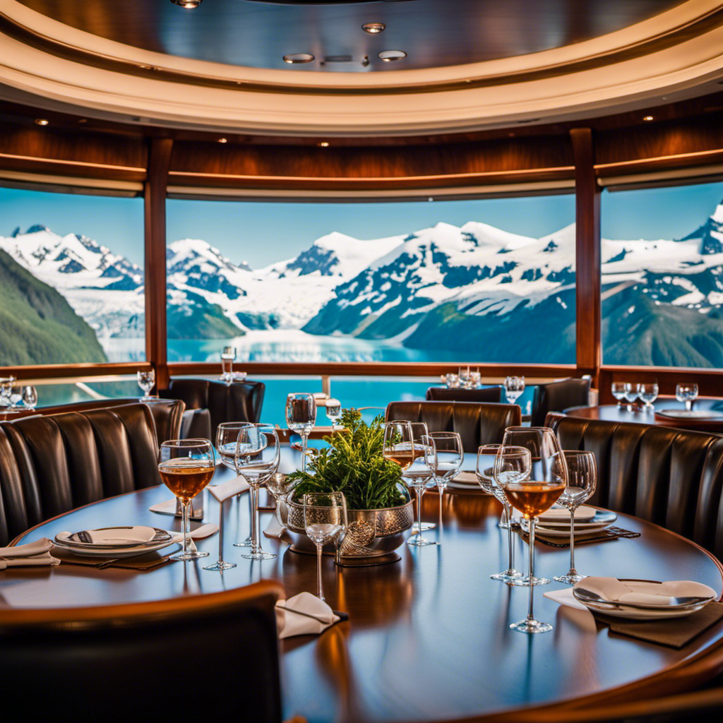 An image showcasing the breathtaking scenery of Alaska's glaciers, framed by a luxurious Princess Cruises ship