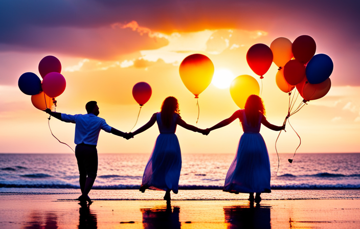 An image that captures the joy of Unforgettable Birthday Celebrations at Sea: Vibrant balloons soaring against a backdrop of a majestic sunset, as a group of friends enjoy a luxurious yacht party, laughter and happiness illuminating their faces