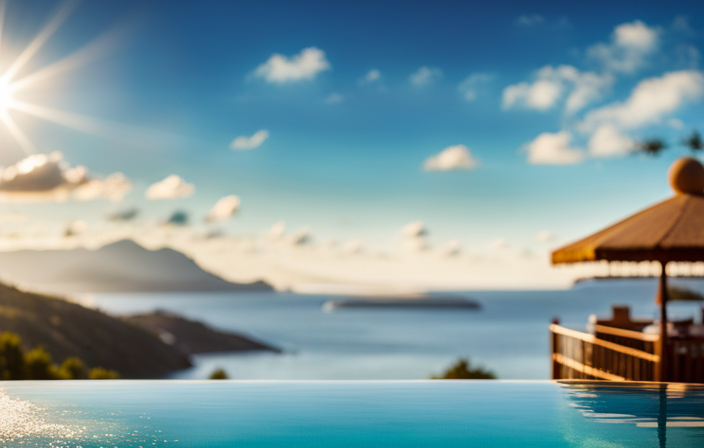 An image capturing the essence of Unforgettable Luxury Cruising with Scenic Group USA: a sun-kissed infinity pool surrounded by elegant loungers, overlooking a pristine turquoise ocean dotted with luxurious yachts