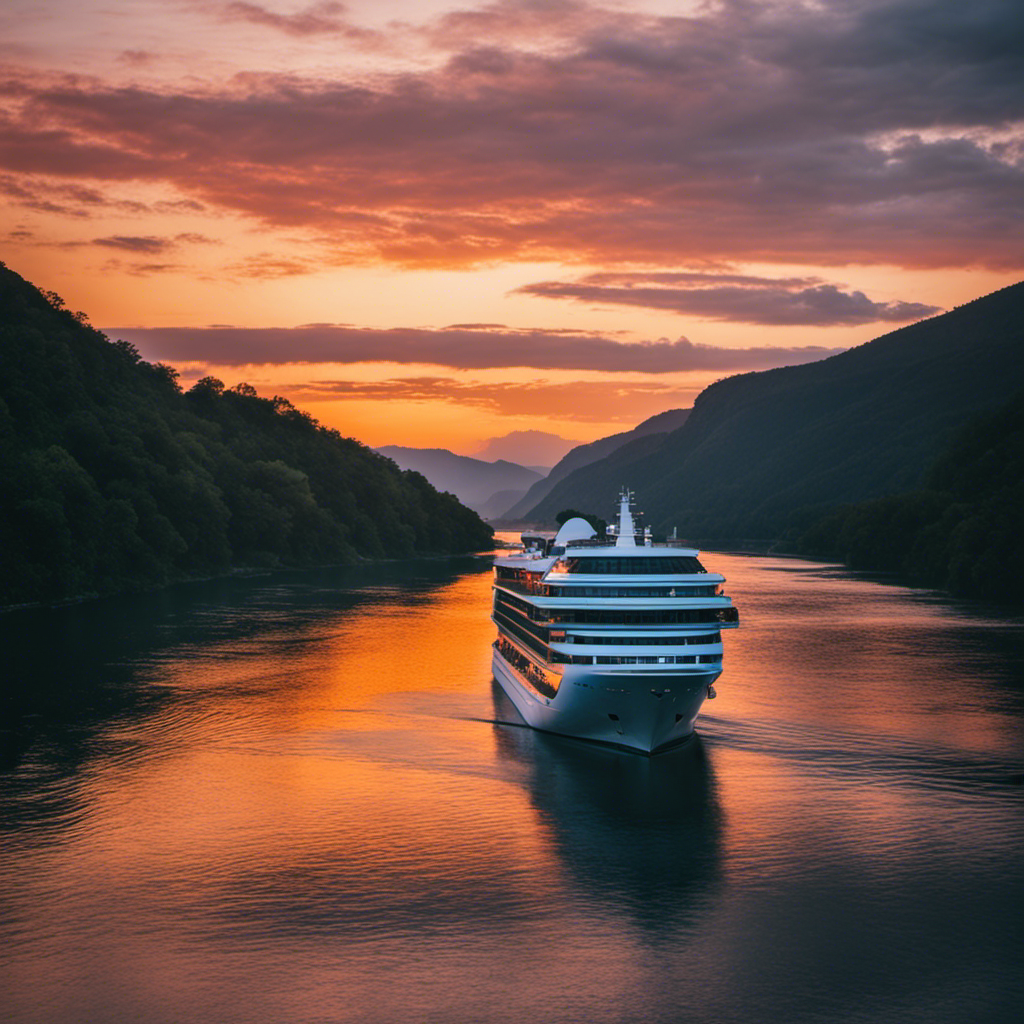 Nt sunset casts a warm glow over the serene waters of a winding European river