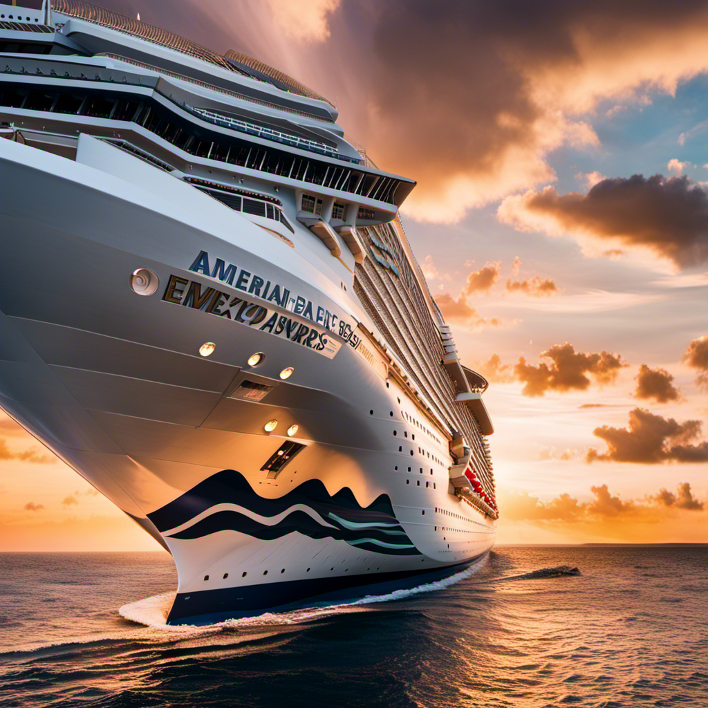 An image showcasing a luxurious cruise ship adorned with the iconic American Express logo, surrounded by a backdrop of breathtaking ocean views and a vibrant sunset sky, symbolizing the exclusive rewards awaiting travelers on Celebrity Cruises