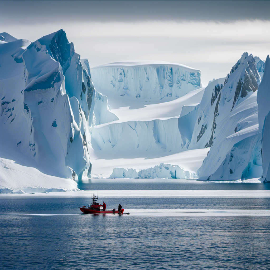 An image that captures the essence of an Antarctic landscape; a solitary leader navigating through a vast expanse of icy peaks, misty fjords, and shimmering blue glaciers, showcasing the untamed beauty of Antarctica