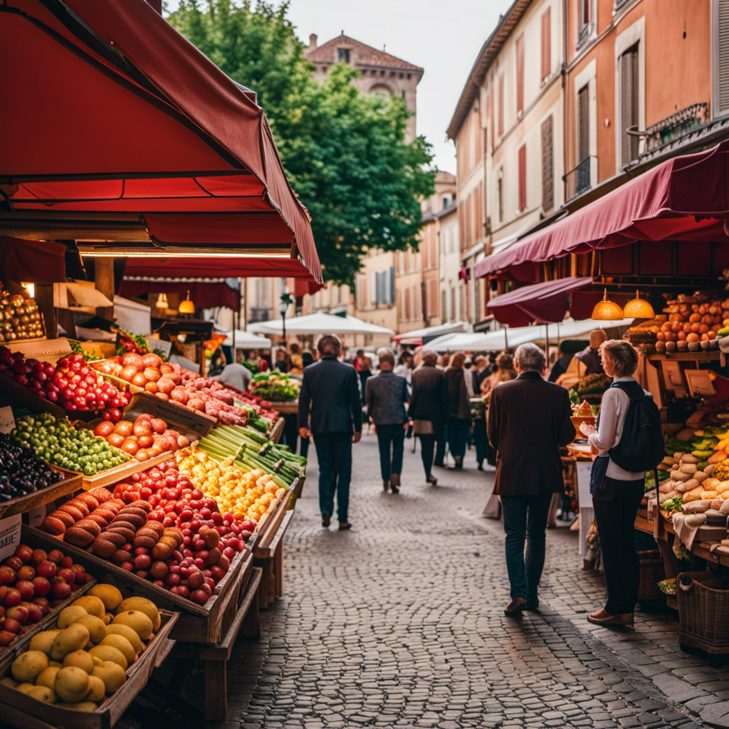 An image showcasing the vibrant streets of Toulouse, with colorful markets bustling with fresh produce, while in Dordogne, capture the essence of a picturesque countryside dotted with vineyards and traditional French bakeries