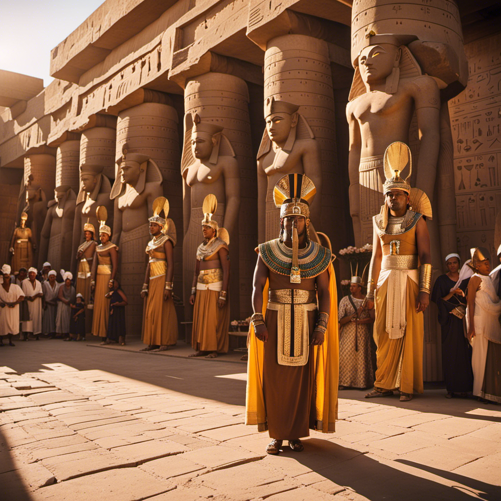 the ethereal magnificence of Luxor's Viking Osiris ceremony as golden sunlight bathes the colossal statues of Egyptian gods