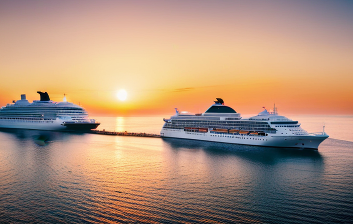 An image showcasing Viking Jupiter and Viking Sun, where sleek, contemporary cruise ships sail amidst pristine turquoise waters