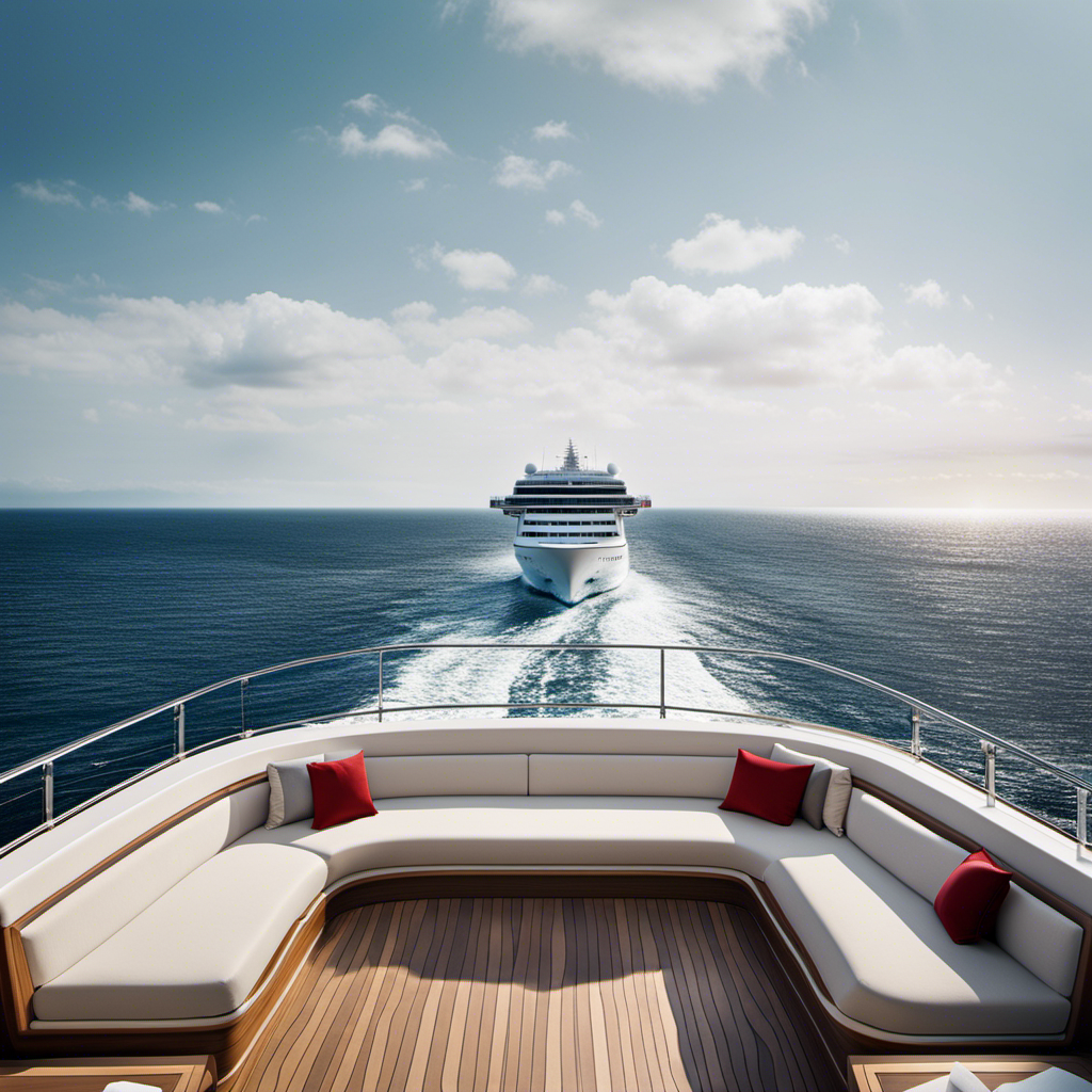 An image showcasing the sleek and modern design of Viking Star, as it glides through the crystal-clear waters of the ocean