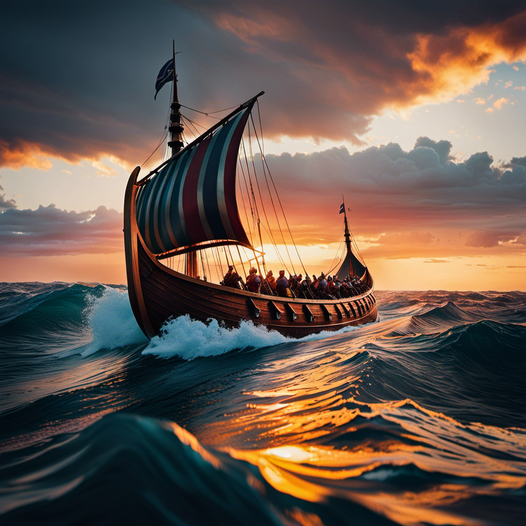 An image showcasing Viking's impressive longship fleet sailing triumphantly through treacherous waters, with the vibrant hues of a breathtaking sunset illuminating the horizon, hinting at the exciting expansion plans on the horizon